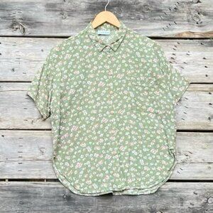 Willow Ridge Vintage Split Hem Button Down Blouse Floral Rayon Women Size 14 XL